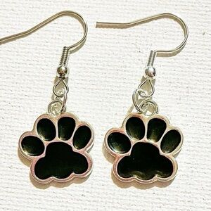 Black Paw Print Dangle Earrings